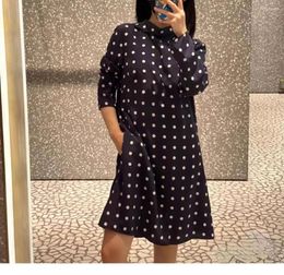 Casual Dresses Top End Women Fashion Silk Polka Dot Printed Dress Elegant Lady Long Sleeve Scarf Collar A-line Female Prom Gown