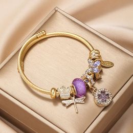 Duyizhao New Arrival Gold Plated Stainless Steel Bangle Dragoy Butterfly Pendant Charm Bracelets For Women