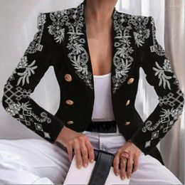 Women's Suits Stylish Lapel Long Sleeve Slim Jacket Short Women Blazer Double Breasted Turndown Collar For Office