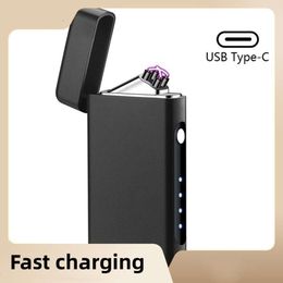 New Windproof USB Type-c Charging Double Arc Lighter Gift Plasma Outdoor Pulse LED Display Screen Men's Gift Rechargeable