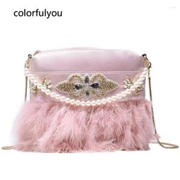 Bag Pink Feather Diamond Design Women Small Crossbody Wedding Party Clutch Purses And Handbags Luxury Shoulder Chain