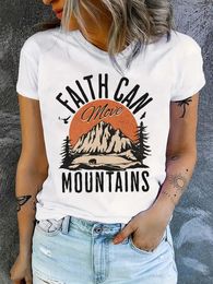 Women's T Shirts Faith Can Move Mountain Print T-shirt - Casual Crew Neck Short Sleeve Top