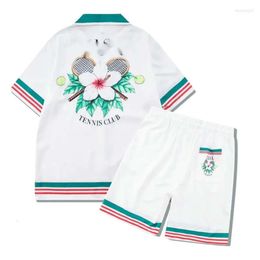 Men's Tracksuits 2023 Tennis Flowers Stripes Men Women Short Set T Shrt Hawaii Beach Style Suit Hip Hop Shirt Shorts Couple S 294