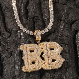 Men Women Fashion Custom Name Letter Necklace Gold Silver Colour Bling CZ Letters Pendant Necklace with 3mm 24inch Rope Chain342C