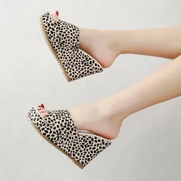 Slippers 2024 Summer Large Size Women's Shoes Fashionable Leopard Print Wedges High Heeled For Women Zapatos De Mujer