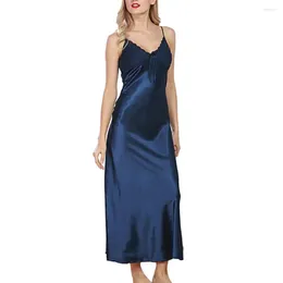 Women's Sleepwear Sexy Women Silk Pajamas Nightgown Pleated V Neck Sleeveless Maxi Nightdress