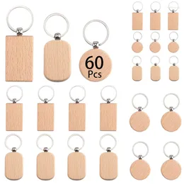 Keychains 60Pcs Blank Wooden Key Tag Chain Wood Keyrings