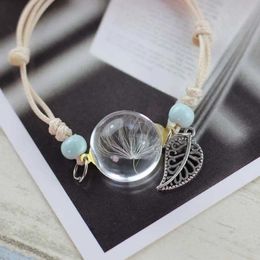 Chain Glass Ball Dried Dandelion Bracelets Ceramic Hand-made Dried Flower Charm Bracelets Girls Gifts Natural Flower Weave Jewellery Y240420