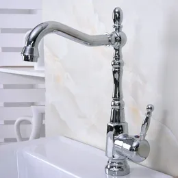 Kitchen Faucets Modern Polished Chrome Brass Swivel Spout Bathroom Sink Faucet Basin Cold And Water Mixer Taps Dnfc2