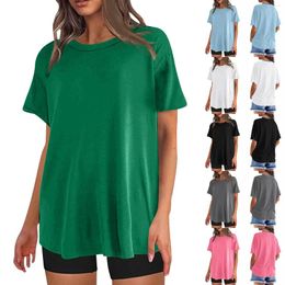 Women's T Shirts Fashion Summer Solid Color Plus Size T-Shirt Round Neck Short Sleeve Sports Loose Top Clothing Sales 2024