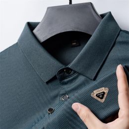 Summer High End Brand Mens Printed Ice Silk Short Sleeve Lapel Polo Shirt Trendy Casual No Iron T-Shirt Mens Clothing 240420