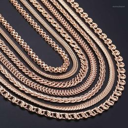 7Pcs Lot Womens Necklaces 585 Rose Gold Filled Braided Foxtail Hammered Wheat Cuban Weaving Bismark Link Chain Whole LCNN1A Ch276E