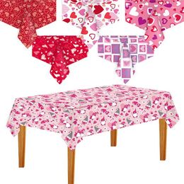 Table Cloth 1Pc 137x274cm Love Heart Theme Tablecloth Disposable For Wedding Anniversary Party Valentine's Day Decorations