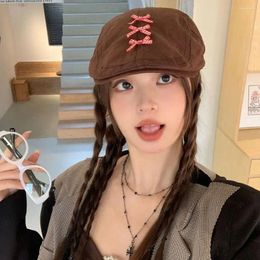 Berets Bow Retro Beret Japanese Beanie Solid Female Artist Hat Korean Style Lattice Women Painter Girl