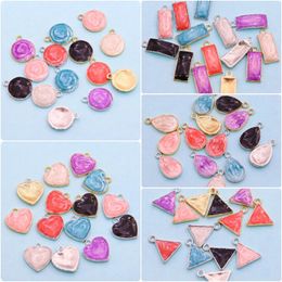 Charms 10pcs Mixed Colour Enamel Drip Glaze Round Heart-shaped Pendant Drop-shaped Square Alloy Diy Necklace Earrings Accessorie