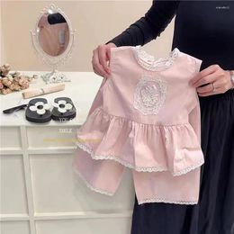 Clothing Sets Baby Girls Lace Embroidery Floral T-shirts Pants 2Pcs Summer Children Clothes Kid Sweet Laciness Sleeveless Vest Suit