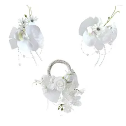 Decorative Flowers Wedding Bouquet Wreath Flower Bracelets Wristband Wrist Corsages For