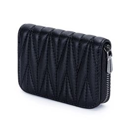 Holders Fashion Women's Card Bag Genuine Sheepskin Leather Designer Wrinkle Credit Cards Holder Coins Organiser Wallet Women Coin Purse