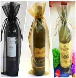 Ship 300pcs Gold 1436cm Wine Bottle Organza Bags Wedding Party Christmas Candy Gift Bags2746853