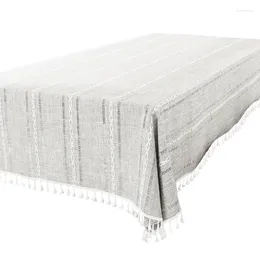 Table Cloth Rustic Cotton Linen Tablecloth Farmhouse Cloths Wrinkle Free Washable Rectangular With Tassel For Dining