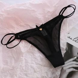 Women's Panties Sexy Women Thongs Mesh Transparent Solid Colour Low-Rise Seamless Underwear Cute Girls Ladies T-Back T-String