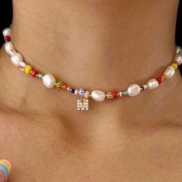 Pendant Necklaces Irregular Colourful Natural Stone Beads Choker Necklace For Women DIY Custom 26 Initials Pearl Name Beaded Necklaces Gift Jewellery Y240420M9BM