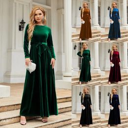 Casual Dresses Autumn And Winter 2024 Elegant Style Long Dress Golden Velvet Solid Colour Premium