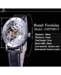 Forsining Watch Bracelet Set Combination Silver Skeleton Red Hand Black Genuine Leather Automatic Watches Men Transparent Clock9636873