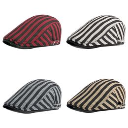 Red SHOWERSMILE Black Striped Mens Berets 100% Cotton British Style Vintage Flat Caps for Men Spring Summer Artist Hat Chapeau LJ201125