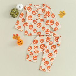 Clothing Sets Cute Pumpkin Print Baby Boys Girls Clothes Halloween Outfits Long Sleeve Henley Tops Pants Set For Toddler Fall Sleepwear