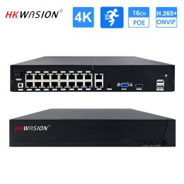 Lens HKWASION16Ch 8ch 4ch 5mp recorder 4K 8MP H.265 PoE NVR Recorder For HD 3MP 4MP 5MP 8MP IP Camera Face Detection 48V ONVIF