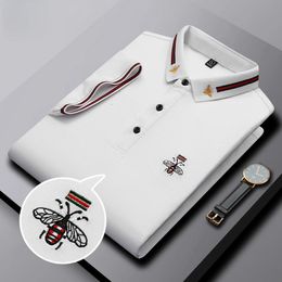 MLSHP Summer Bee Embroidery Mens Polo Shirts High Quality Short Sleeve Solid Color Business Casual Male T-shirts Man Tees 240410