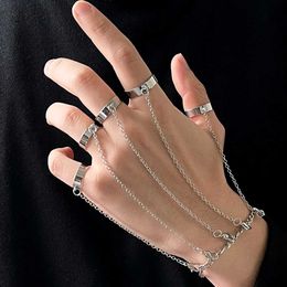 Chain Punk Geometric Chain Wrist Bracelet For Women Men Silver Colour Connected Finger Tassel Adjustable Ring Club Hip Hop Jewellery Gift Y240420