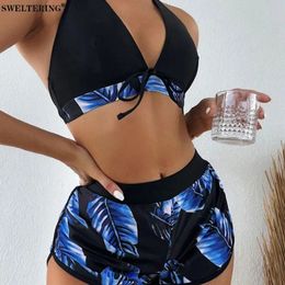 SWERTERING Women Leaf Print Swimsuit Bikini Sexy Push Up Bikinis Set Bathing Suit Summer Beach Wear Swim Suits Two Pieces 240412