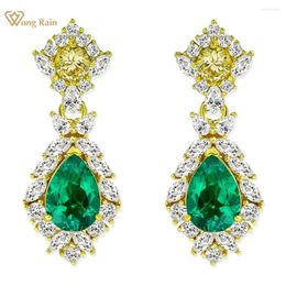 Dangle Earrings Wong Rain Elegant Vintage 925 Sterling Silver 2.5CT Pear Cut Emerald Gemstone Drop Jewellery For Women Anniversary Gifts