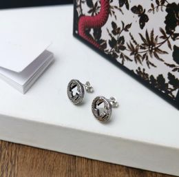 Retro Fashion Lady Women Brass Hollow Out Engraved Flower G Letter Silver Plated Stud Earrings8485444