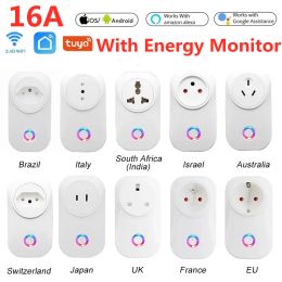 Plugs 16a Tuya Wifi Smart Plug Eu Brazil Power Energy Monitor Socket Timming Voice Control Outlet for Alexa Yandex Alice Google Home