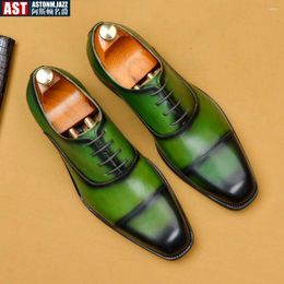 Dress Shoes Business Men Green Formal Lace Up Mens Oxfords Footwear High Quality Leather For Loafers
