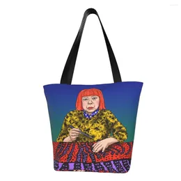 Shopping Bags Japanese Artist Yayoi Kusama Groceries Bag Cute Print Canvas Shopper Shoulder Tote Large Capacity Washable Handbag