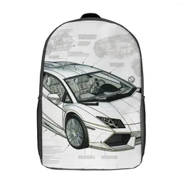 Backpack Luxury Sports Car Drawings Sketch Style Travel Backpacks Student Cool School Bags Custom Breathable Rucksack