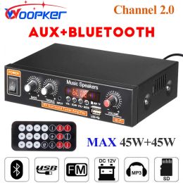 Amplifier Woopker Audio Amplifier 45Wx2 Channel 2.0 Digital for Home Car Powerful Bluetooth Hifi Stereo Subwoof AMP Support USB TF FM AUX