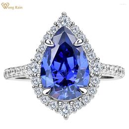 Cluster Rings Wong Rain Classic 925 Sterling Silver Pear Cut Sapphire High Carbon Diamonds Fine Jewellery Wedding Engagement Ring Drop