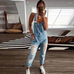 Women's Jeans Ripped Denim Jumpsuit Elegant Suspenders Fashion Streetwear Washed Blue Repair Casual Plus Size 2024 Ladies Pants