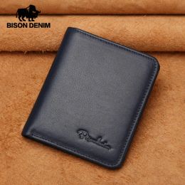 Wallets BISON DENIM 100% Genuine Leather Classic Men Wallet Mini Short Male Purse Card Holder Soft Cowskin Money Bag Brand Luxury Gift