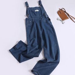 Women's Jeans Spring Autumn Overalls Women Blue Suspender Wide-leg Pants Casual Fashion Pocket Zipper Straight Denim Trousers