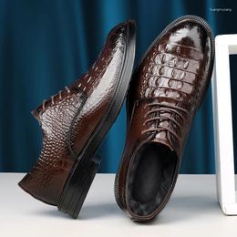 Casual Shoes Men Oxford Genuine Leather Crocodile Pattern Lace Up Formal Dress Footwear Outdoor Business Shoe