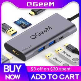 Hubs QGeeM 7in1 USB C Hub Huawei P20 Mate 20 Pro Type C USB Hub USBC to 3.0Hub HDMI Card Reader Thunderbolt3 Adapter for MacBook Pro