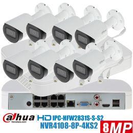 Lens original dahua mutil language 8MP h.265 4K bullet POE IP camera kit IPCHFW2831SSS2 with AI face 8ch POE NVR41088P4KS2/L