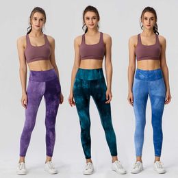 Lulemen tops shorts Tie Dyed Yoga Pants Tight Height Elastic Yoga Clothes Quick Drying Fitness Naked Running High Waist Pants