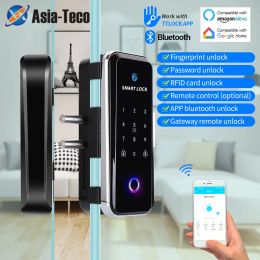 Control TTLOCK App Smart Bluetooth Fingerprint Lock Wooden Framed Door Frameless Glass Door Lock 13.56 Custom WIFI Gateway Remote Unlock